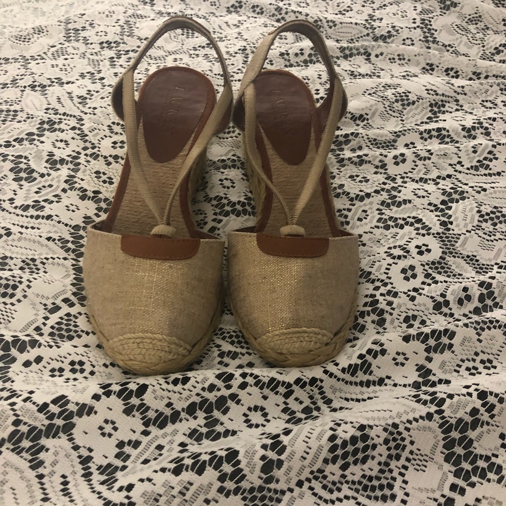 Ralph Lauren sandal shoe with slight heel.